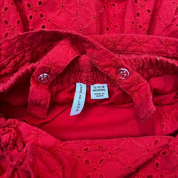 JANIE AND JACK Eyelet Romper Girls 12-18mo Cotton Ruffle Bubble Summer Red - Picture 5 of 7